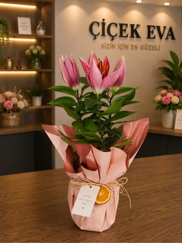  Kepez Çiçekçi - Saksıda Pembe Lilyum
